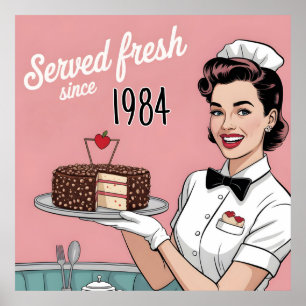Diner Pin-Up: Retro serveerster en aangepast jaar Poster