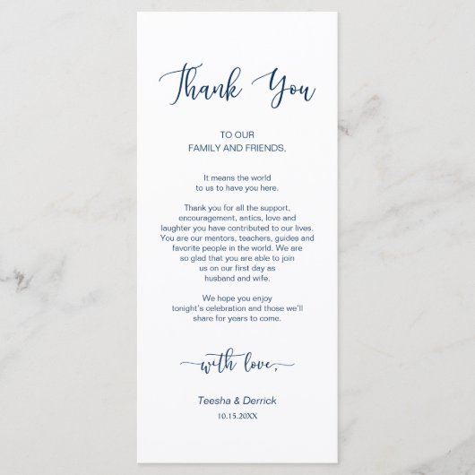 Diner plaats instelling Dank u, Navy Blue, Kaart (Voorkant)