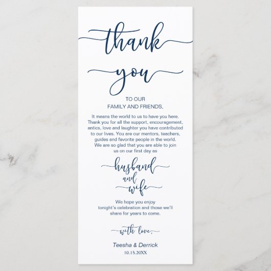 Diner plaats instelling Dank u, Navy Blue, Kaarten (Voorkant)