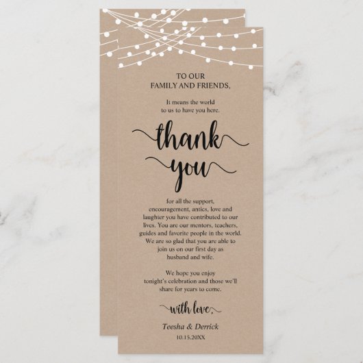 Diner plaats instelling Dank u, rustieke Kraft Kaa Programmakaart (Voorkant / Achterkant)