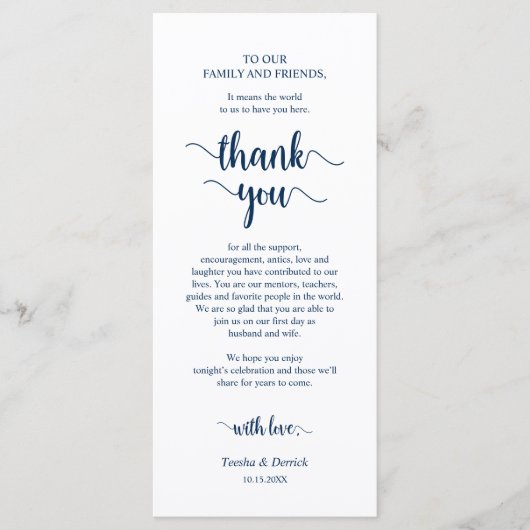 Diner plaats instelling Dank u, rustieke Navy Kaar Programmakaart (Voorkant)