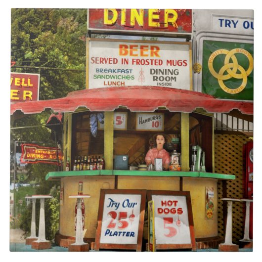 Diner - Probeer ons 25 cent platform uit 1940 Tegeltje (Voorkant)