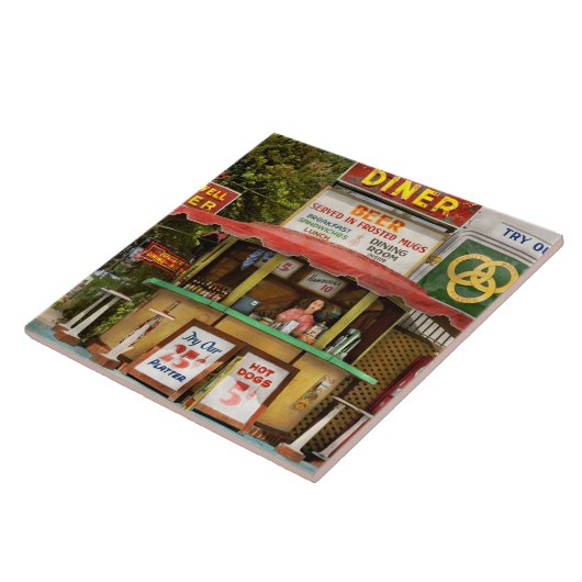 Diner - Probeer ons 25 cent platform uit 1940 Tegeltje (Zijkant)