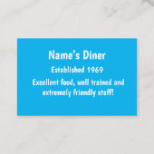 "Diner/Restaurant/Ice Cream Shoppe"Visitekaartje Visitekaartje (Achterkant)