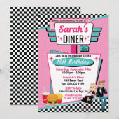 Diner Retro 1950 - Birthday Party Sock Hop Design Kaart (Voorkant / Achterkant)