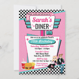 Diner Retro 1950 - Birthday Party Sock Hop Design Kaart