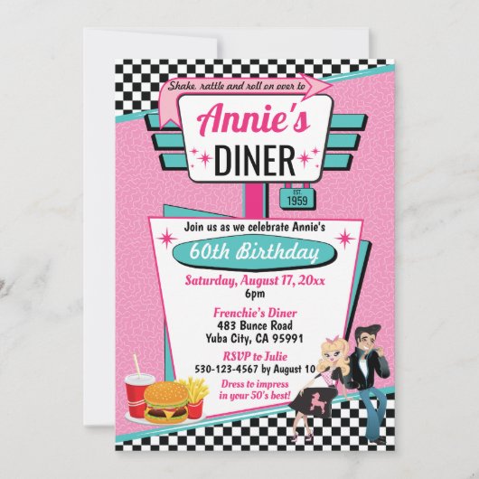 Diner Retro 1950 - Birthday Party Sock Hop Design Kaart (Voorkant)