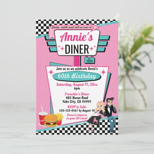 Diner Retro 1950 - Birthday Party Sock Hop Design Kaart (Staand voorkant)