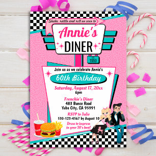 Diner Retro 1950 - Birthday Party Sock Hop Design Kaart