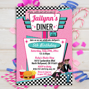 Diner Retro 1950 - Birthday Party Sock Hop Design Kaart