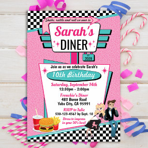 Diner Retro 1950 - Birthday Party Sock Hop Design Kaart