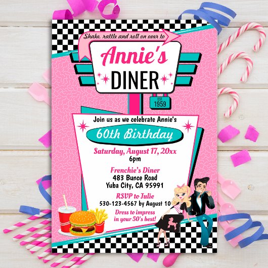 Diner Retro 1950 - Birthday Party Sock Hop Design Kaart