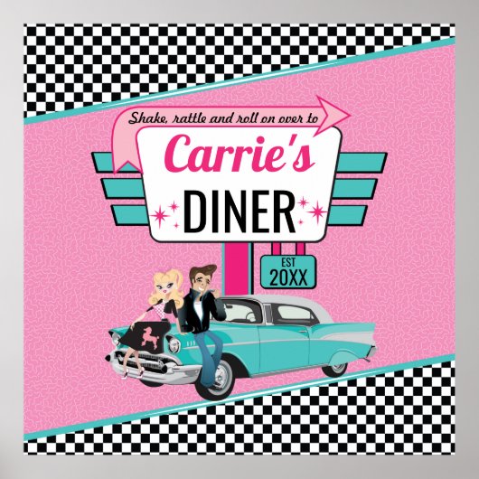 Diner Retro 1950 - Birthday Party Sock Hop Design Poster (Voorkant)