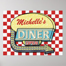 Diner Retro 50s Rood gecontroleerd | Aangepaste na Poster