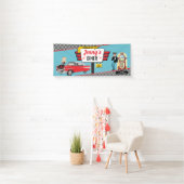 Diner Retro Car Birthday Party Sock Hop Ban uit 19 Spandoek (Insitu)