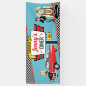 Diner Retro Car Birthday Party Sock Hop Ban uit 19 Spandoek (Verticaal)