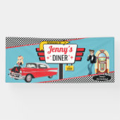 Diner Retro Car Birthday Party Sock Hop Ban uit 19 Spandoek (Horizontaal)