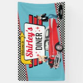 Diner Retro Car Birthday Party Sock Hop Ban uit 19 Spandoek (Verticaal)