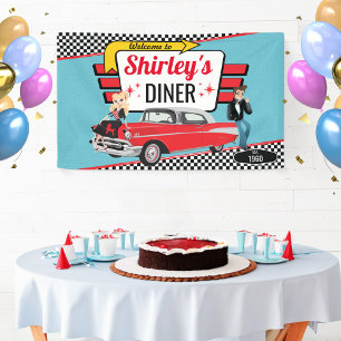 Diner Retro Car Birthday Party Sock Hop Ban uit 19 Spandoek