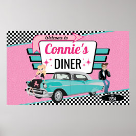 Diner Retro Car Birthday Party Sock Hop uit 1950 Poster
