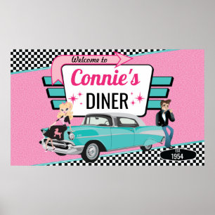 Diner Retro Car Birthday Party Sock Hop uit 1950 Poster