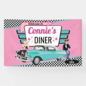 Diner Retro Car Birthday Party Sock Hop uit 1950 Spandoek (Horizontaal)