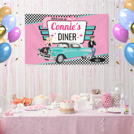 Diner Retro Car Birthday Party Sock Hop uit 1950 Spandoek