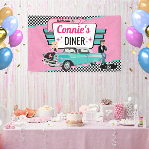 Diner Retro Car Birthday Party Sock Hop uit 1950 Spandoek