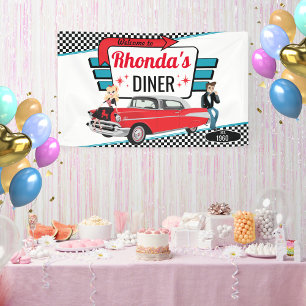 Diner Retro Car Birthday Party Sock Hop uit 1950 Spandoek