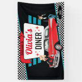 Diner Retro Car Birthday Party Sock Hop uit 1950 Spandoek (Verticaal)