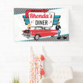 Diner Retro Car Birthday Party Sock Hop uit 1950 Spandoek (Insitu)