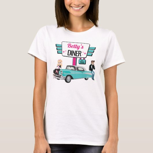 Diner Retro Car Birthday Party Sock Hop uit 1950 T-shirt (Voorkant)