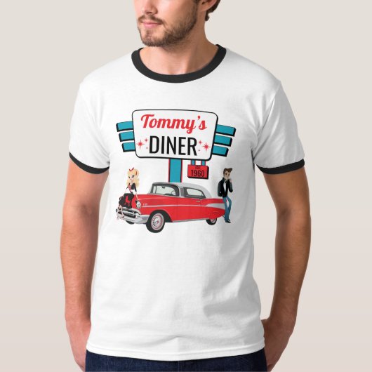 Diner Retro Car Birthday Party Sock Hop uit 1950 T-shirt (Voorkant)