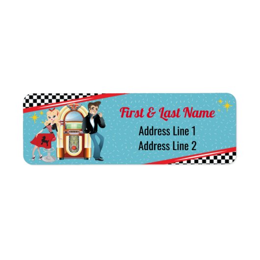 Diner Retro Jukebox Birthday Party Sock Hop Etiket (Voorkant)