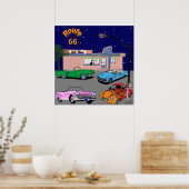 Diner Route 66 en Vintage Cars 1950 Poster (Keuken)