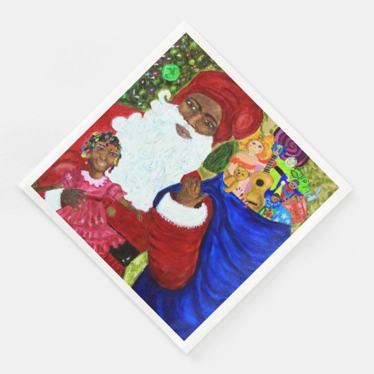 Diner servetten - Kersttafel Draag Black Santa (Hoek)