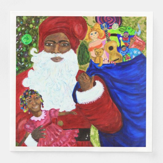 Diner servetten - Kersttafel Draag Black Santa (Voorkant)