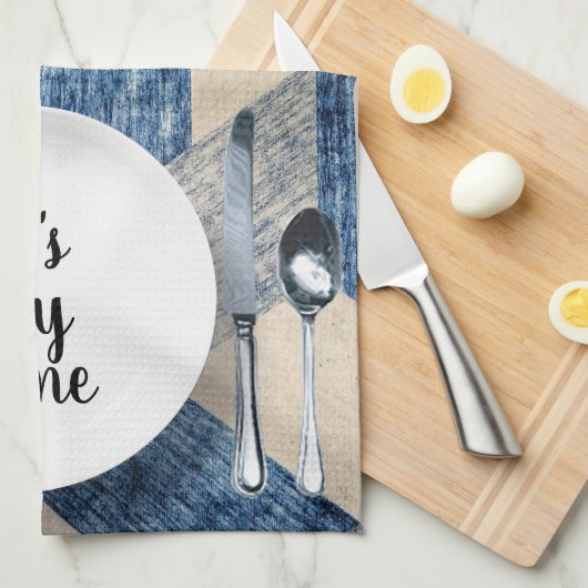 Diner setting op blauw Abstract Theedoek (Quarter Fold)