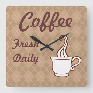 Diner Sign Koffee Wall Clock Kitchen Gift Vierkante Klok