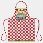 Diner Sign Retro 50s Mid-Century Modern Red Check Schort (Voorkant)