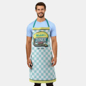 Diner Sign Retro 50s Midden-Eeuw Modern Blauwgroen Schort (Gedragen)
