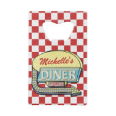 Diner Sign Retro 50s Rood gecontroleerd | Aangepas Creditkaart Flessenopener (Achterkant)