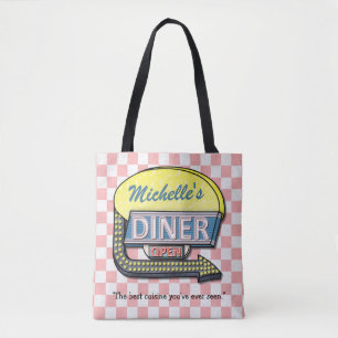 Diner Sign Retro 50s Roze gecontroleerd   Aangepas Tote Bag
