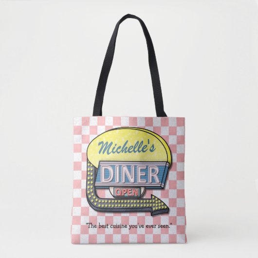 Diner Sign Retro 50s Roze gecontroleerd | Aangepas Tote Bag (Voorkant)