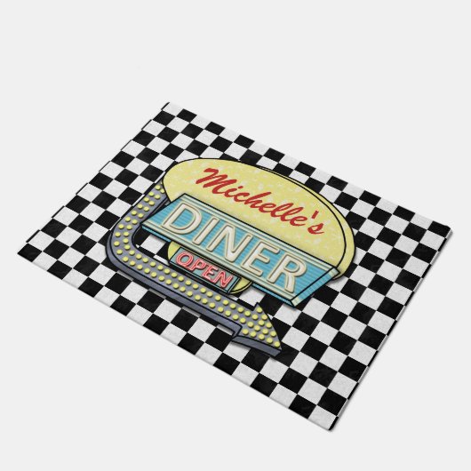 Diner Sign Retro 50s zwart, gecontroleerd | Aangep Deurmat (Schuin)