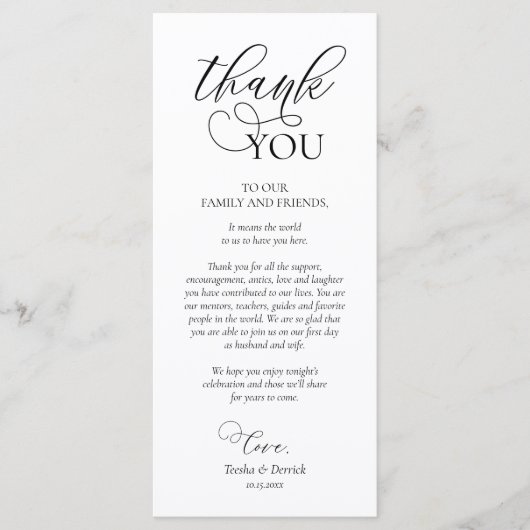 Diner Tafelkaart Bedankje Calligraphy Kaart (Voorkant)