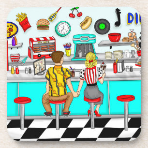 Diner uit 1950   Handen voor paren Bier Onderzetter