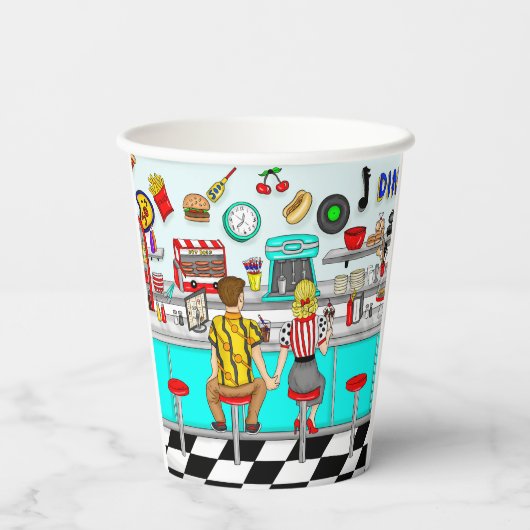 Diner uit 1950 | Handen voor paren Papieren Bekers (Achterkant)