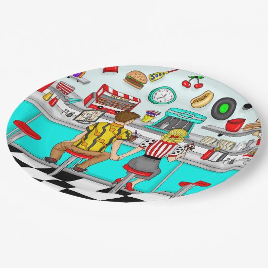 Diner uit 1950 | Handen voor paren Papieren Bordje (Gekanteld)