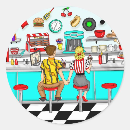 Diner uit 1950 | Handen voor paren Ronde Sticker (Voorkant)